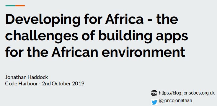 CodeHarbour October 2019: Developing for Africa
