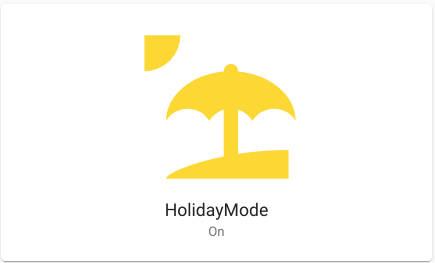 An image of a yellow sun with a yellow umbrella standing in yellow sand.  Underneat the image it says "HolidayMode On".